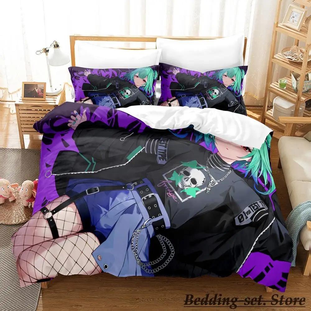 Vtuber Hololive Uruha Rushia Bettwäsche-Set, Cartoon-Anime, dreiteiliges Set, für Erwachsene und Kinder, Schlafzimmer, Bettbezug-Sets, 3D, Kawaii, süße Mädchen