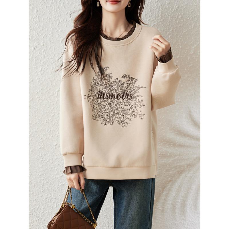 DIMANAF 2025 New Plus Size Women Hoodies Full Sleeve Loose Casual Design Basic Tops T-Shirt New Pullover