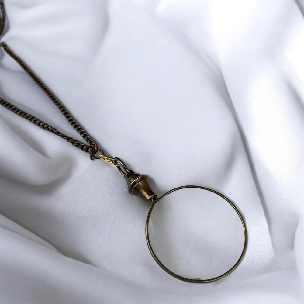 Brass Magnifying Glass, Optical Magnifier Lens with Necklace Chain Monocle for L