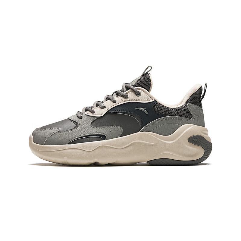 Anta Gravity Thick Sole Shock Absorbing Wear Resistant Height Increasing Low Top Dad Shoes Men sneaker Gray White 112418813-6