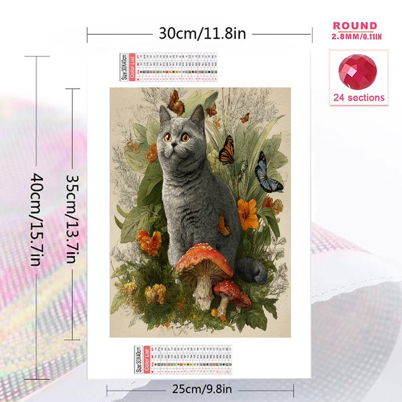 British Shorthair cat and plants Pattern  3pcs 100% Round Full Drill 5D DIY Diamond Painting Embroidery Cross Stitch Rhinestone Décor