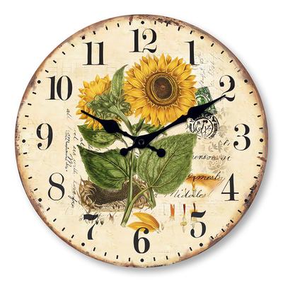 Hochwertig 1 Stück Erstklassig Retro Spitzenklasse Holzoberseite Spitzenklasse Wand Hochstandard Uhr Premium-Qualität Zwei Erstklassige Sonnenblumen Spitzenklasse