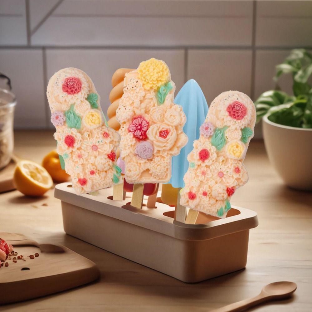 Food Grade Carved Flower Popsicle Mold Silicone Popsicles Maker Flower Ice Cream Molds for Home