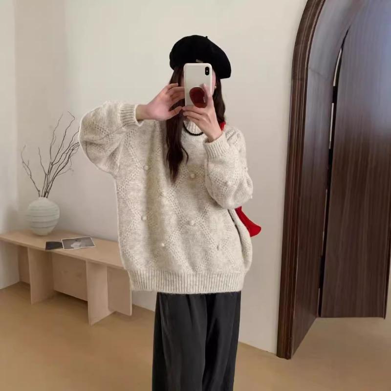 New Autumn and Winter Knitted Pullover Women's Retro Soft Waxy Gentle Diamond Lazy Loose Versatile Knitted Sweater