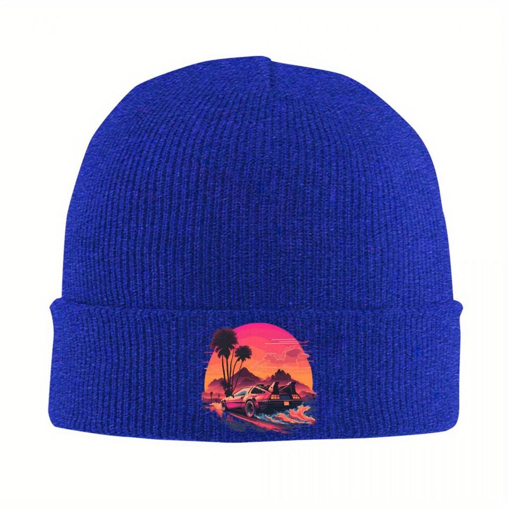 Synthwave DeLorean Back To The Future Knitted Hat Beanies Winter Hats Warm Acrylic New Movie Film Series Cap for Men Women Gift