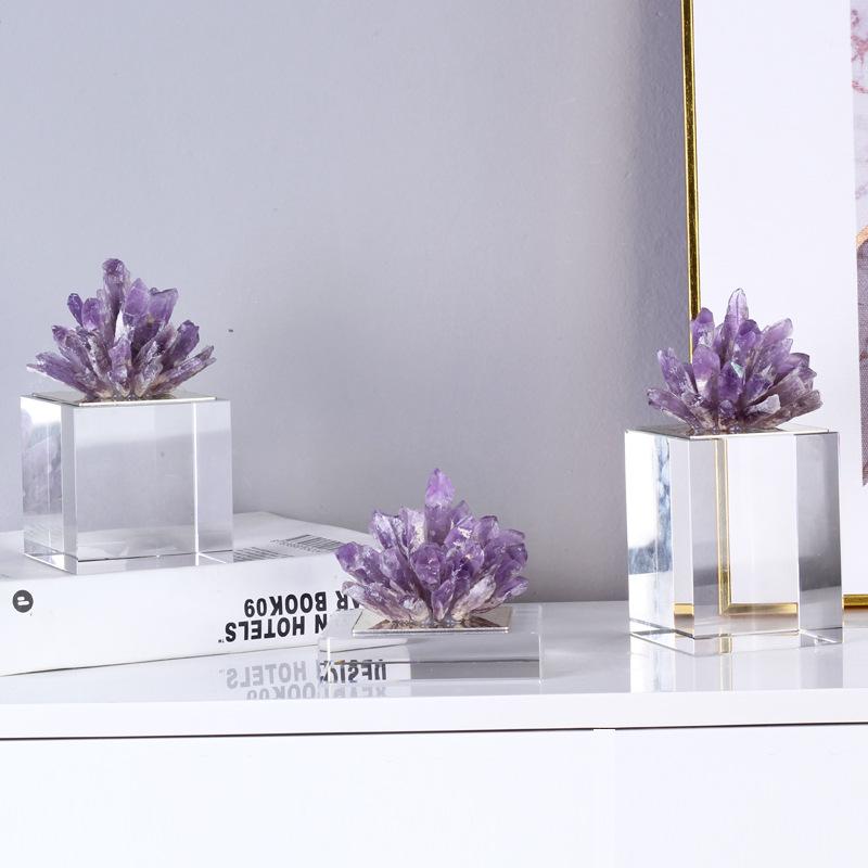 Agate Stone Transparent Crystal Crafts Sculpture Gold-plated Crystal Marble Ornaments Living Room Furnishings Desk Decoration