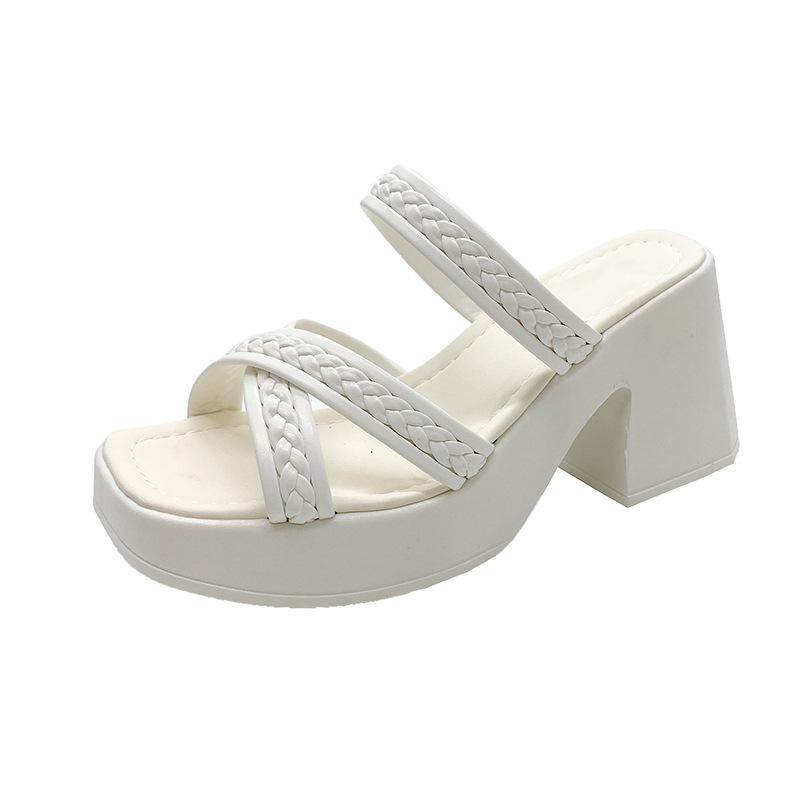 

2025 summer new Internet celebrity thick heel thick sole outer wear fashion sandals women s European and American large size 42 high heel women s shoe 42