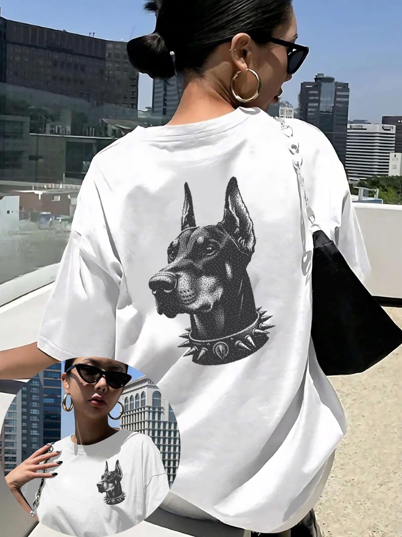 Ladies Casual Short Sleeved TShirt Doberunisex Print Short Sleeved Shirt Loose Round Neck SpringSummer Top S