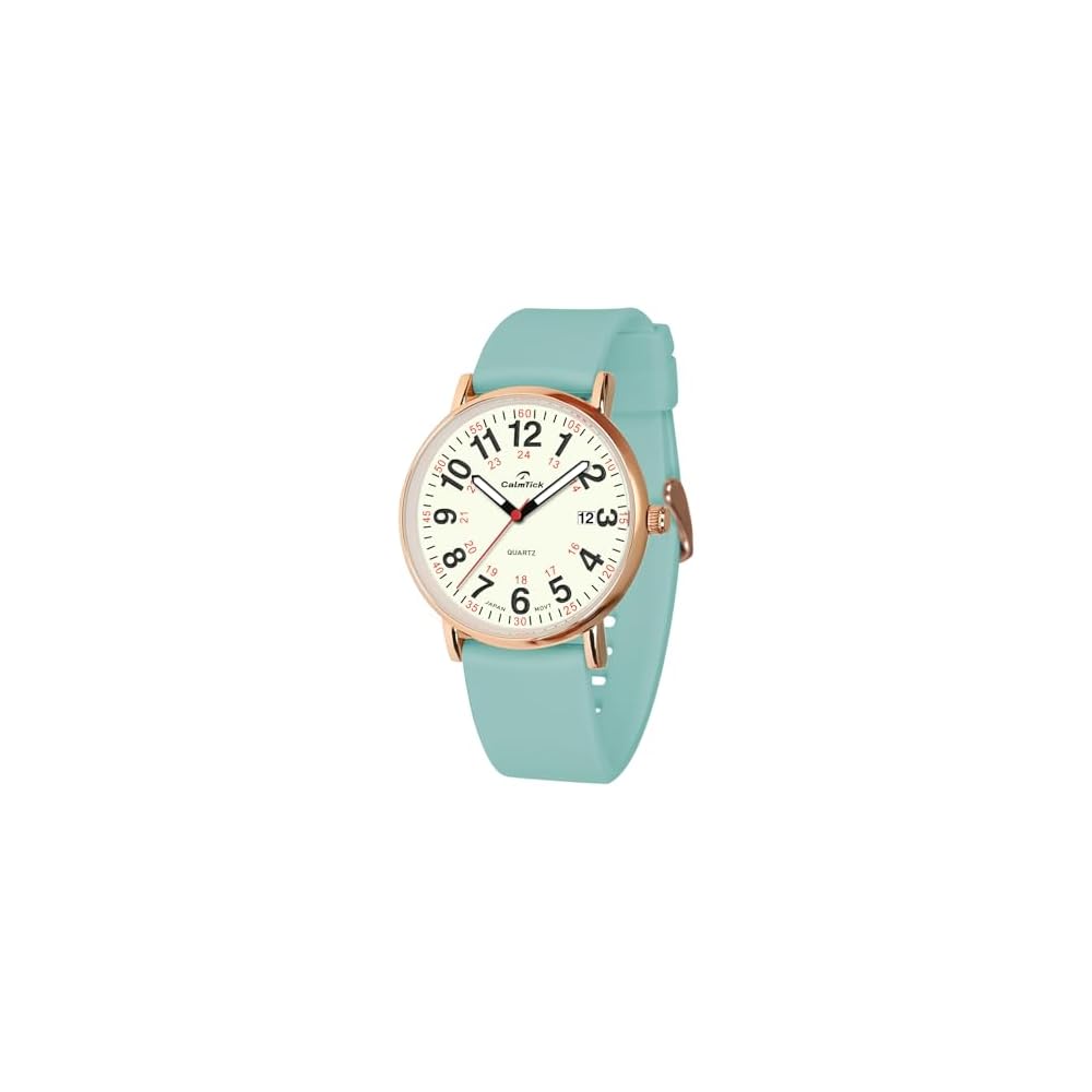 CalmTick Nurse Watch Analog Simple Cute Waterproof Luminous Unisex Rose Gold Light Green