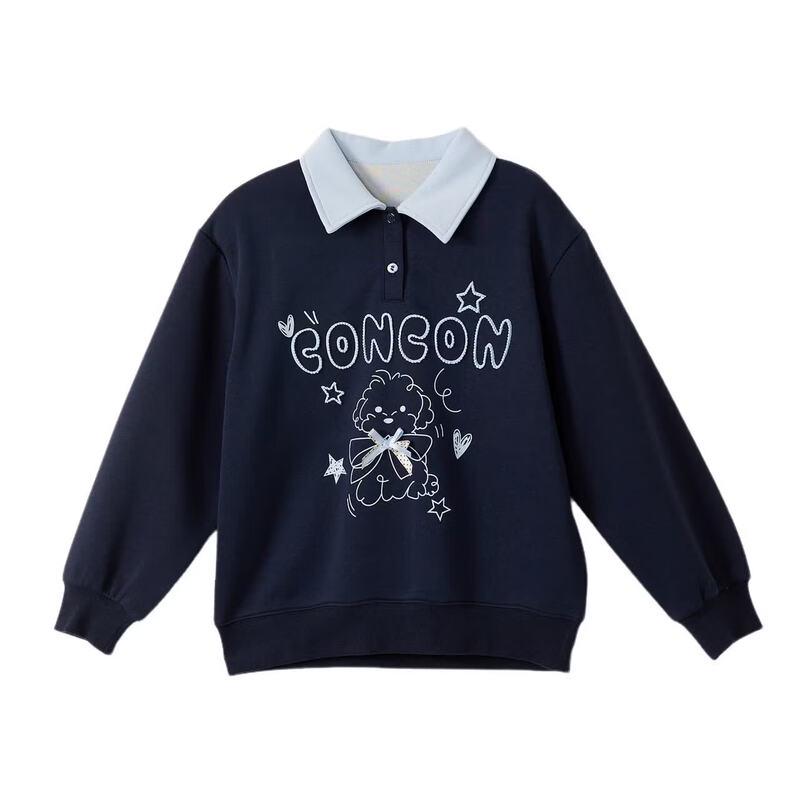 Deesha Girls' Colorblock Polo Sweatshirt with Cute Pet Graphic