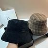 Double-Sided Polished Cotton Plaid Bucket Hat Simple Plain Versatile Outdoor Suede Sunshade Basin Hat