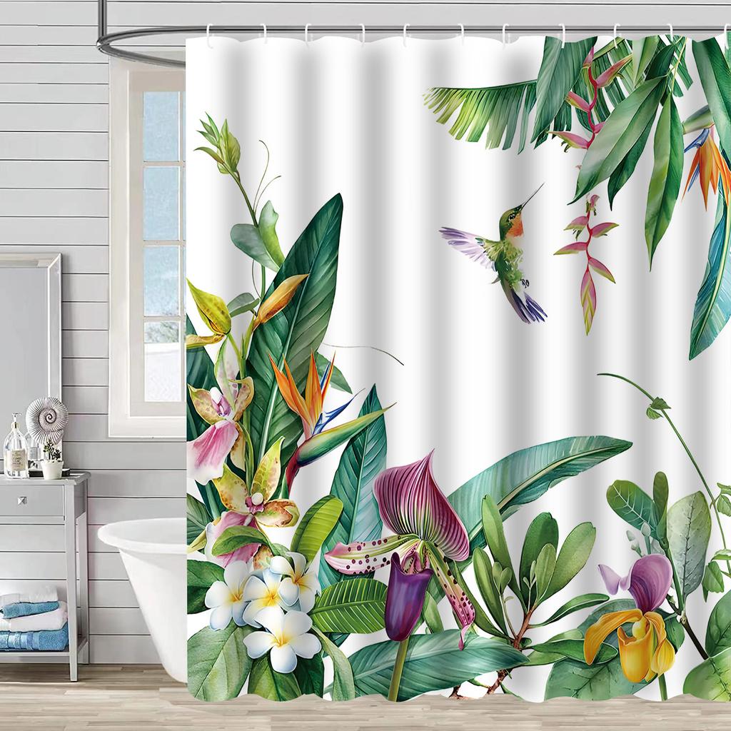 Bathroom Waterproof Curtain Digital Printing Tree Branches Bird Shower Curtain Free Punching Toilet Partition Curtain Shower Cloth