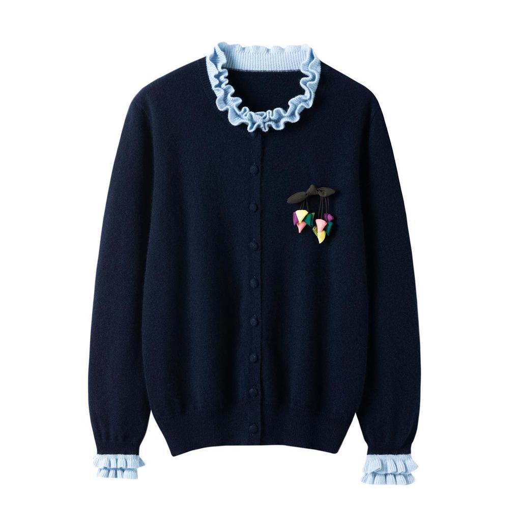 Women's Handmade Super Textured 100% Pure Cashmere Cardigan - Stylish Knitwear Top