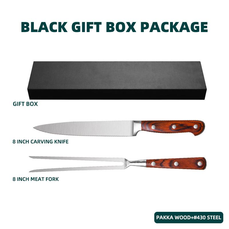 FINDKING 2 Pcs 8 Inch Fork And 7.5 Inch Carving Knife Stainless Steel Forged Carving Fork Kitchen Roast Grilling BBQ Barbecue