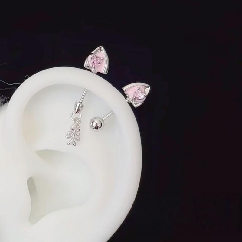 1Pcs Cute Dog'S And Cat'S Ear Shaped Ear Bone Nail Sweet Cool Stud Earrings For Women Trendy Body Piercing Accessories