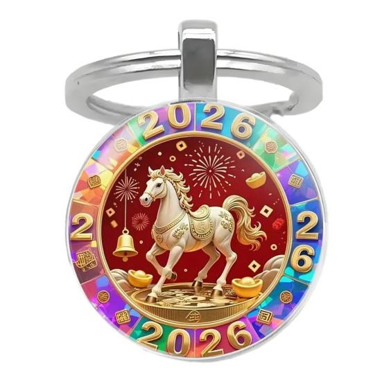 Year of Horse Keychain 2026 Zodiac Design Compact Good Luck Key Chain Pendant with Bells Metal Frame Holiday Decoration