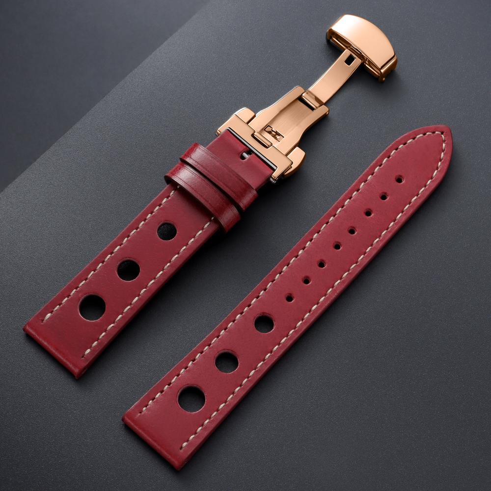 Genuine Cowhide Watchband for Omega Business Watch Band for Seiko 20mm 22mm Butterfly Buckle Stitching Brown Strap for Men Women