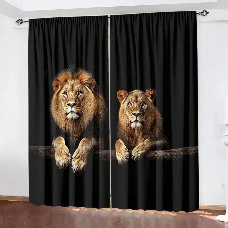 

2 штуки штор с чистым принтом льва, шторы с кулиской 42*84, для спальни и гостиной, украшение дома, украшение комнаты 29Wx64L(75x166CM)x2