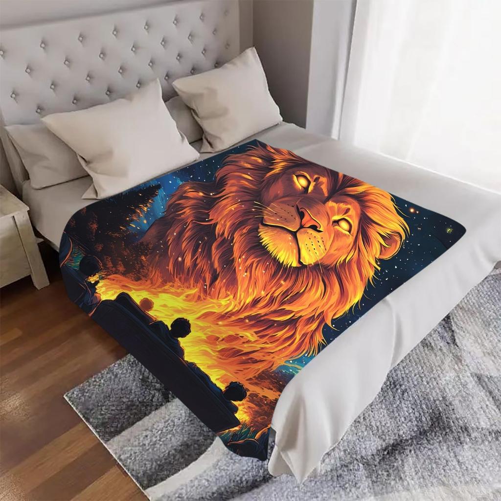 1pc Lion campfire party Digital Printed Design Pattern Blanket, All-Season Soft and Warm Throw, Ideal for Home Bedroom, School