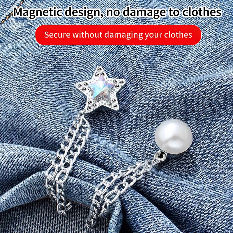 2 Stück Multifunktionale Magnetische Kleiderklammer Mit Kette Metall-Jeansknöpfe Clip Kleidung Schal Hosenbeine Bündchen Befestigung Magnetstifte