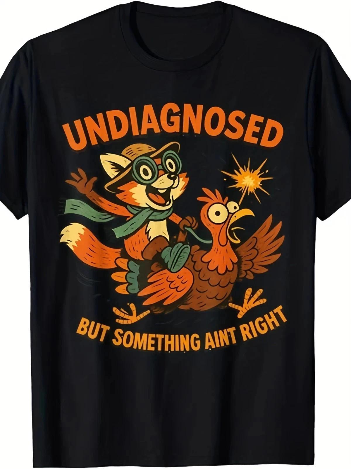 Funny Undiagnosed But Something Ain’t Right Raccoon Rooster Graphic T shirt S