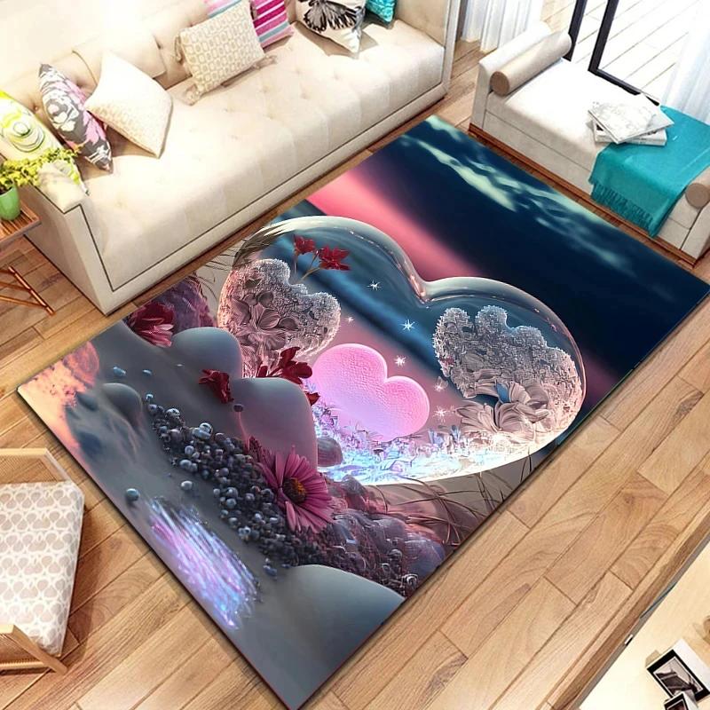 Crystal Love Pattern Carpet Romantic Theme Beach Floor Mat Soft Area Rug for Living Room Sofa Bedroom Non-slip Creative Doormat