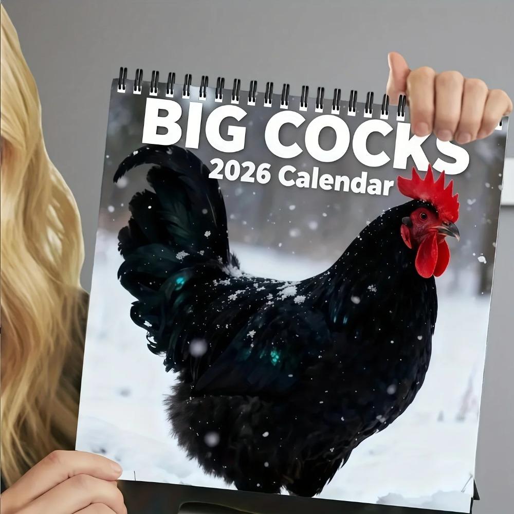 2026 Big Roosters Fun Rooster Calendar - Thickened Spiral Binding & Double-Sided Pages with Funny Rooster Facts & Phrases