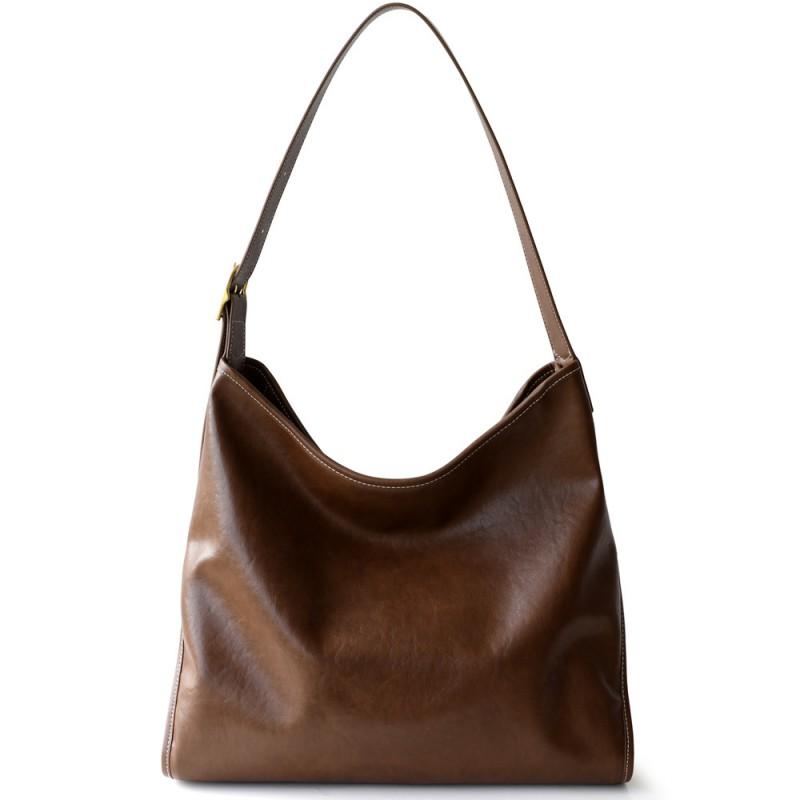 Large Capacity Vintage Leather Shoulder Bag Women Soft Genuine Cowhide Tote With Zip Interior Pockets