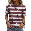 Stripe Color Blocked Digital Printing Fashion Trend Versatile Summer Women's Short Sleeved Round Neck T-shirt