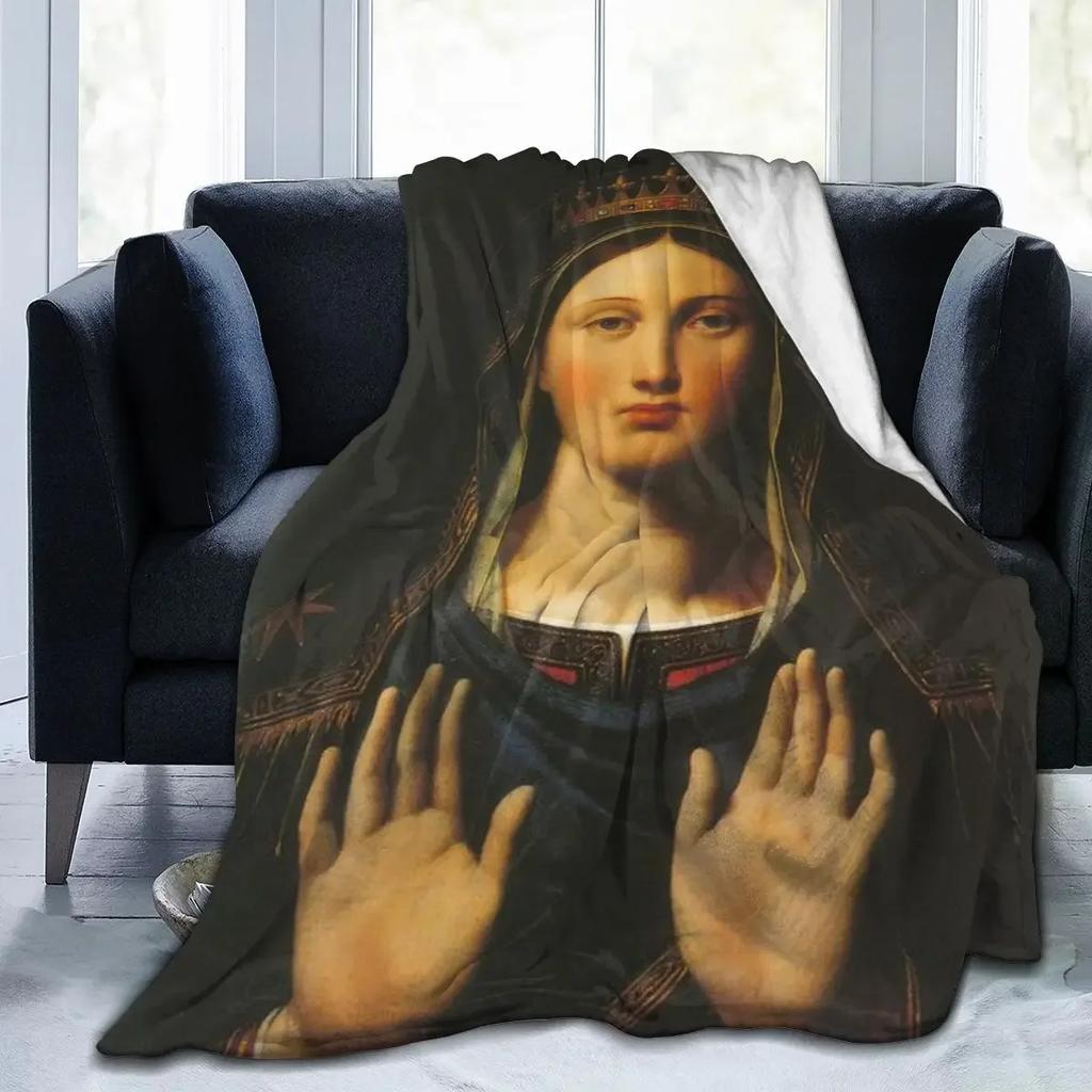 Virgin Mary Blanket Our Lady of Guadalupe Flannel Blanket Warm Gifts for Mom Cozy Fuzzy Throw Sofa Couch Bedding Living Room