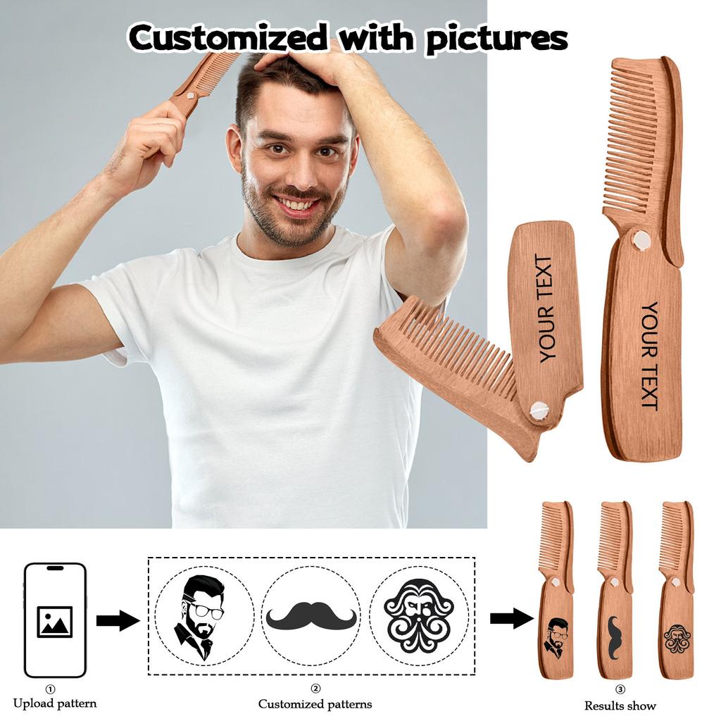 Customization - Personalized Folding Solid Wood Beard Comb Folding Wood Comb