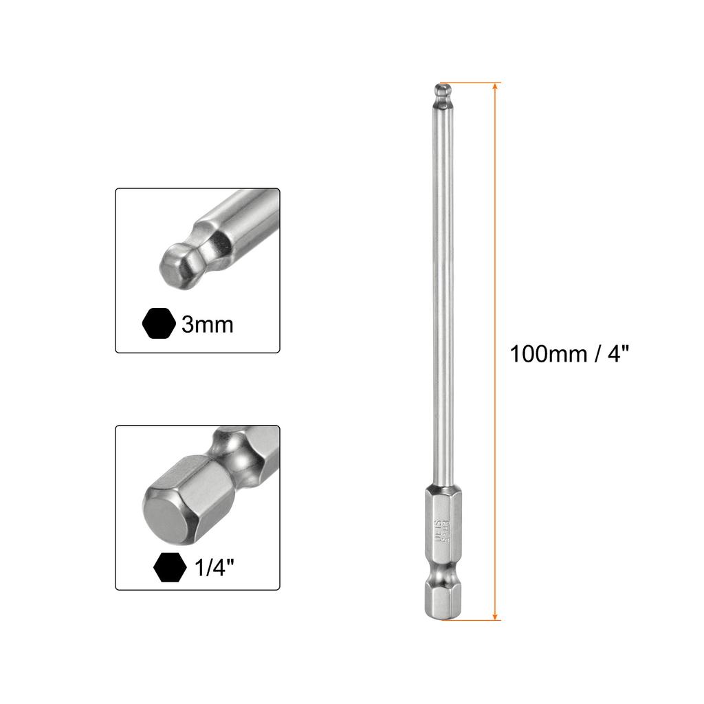 1/2/3pcs Ball End Hex Screwdriver Bit Set 1.5/2/2.5/3/4/5/6/8/10mm Size 1/4" Hex Shank 100mm (4") Long Magnetic Ball Head Bits