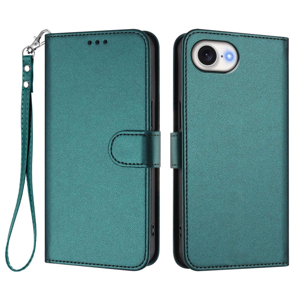 For iPhone 16e Leather Case Wallet Stand Phone Cover with Wrist Strap
