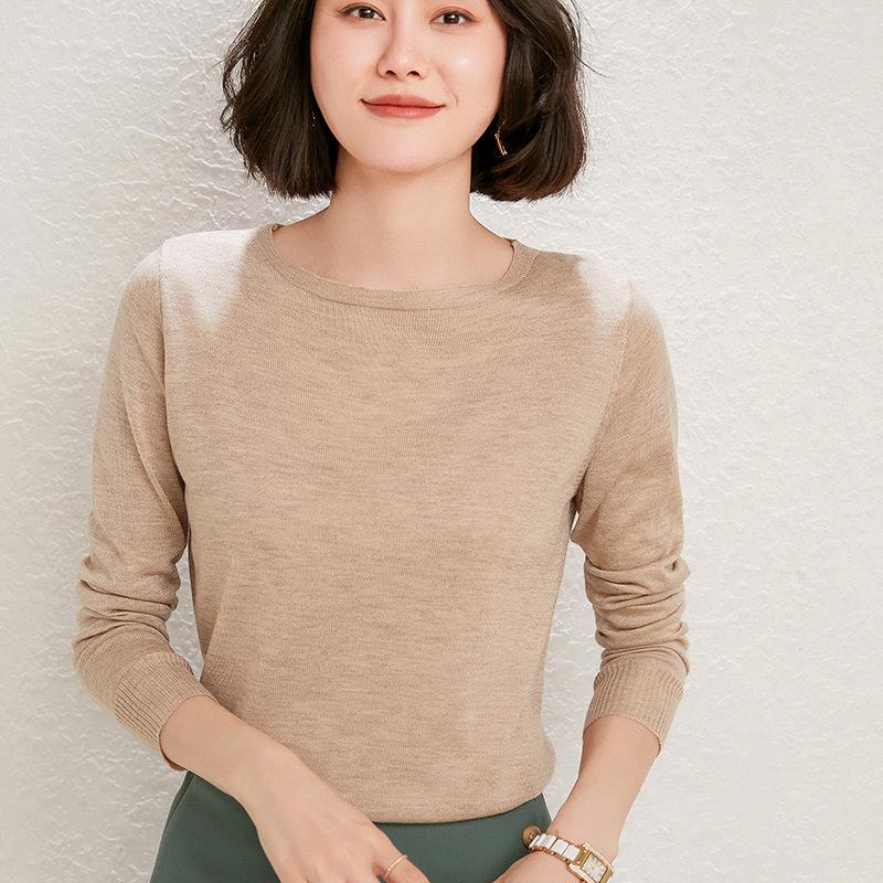 Vielseitiger niedriger Rundhals Skinny Shirt Damen Locker Einfarbig Pullover Unterhemd Dünnes Oberteil Strickpullover Pullover