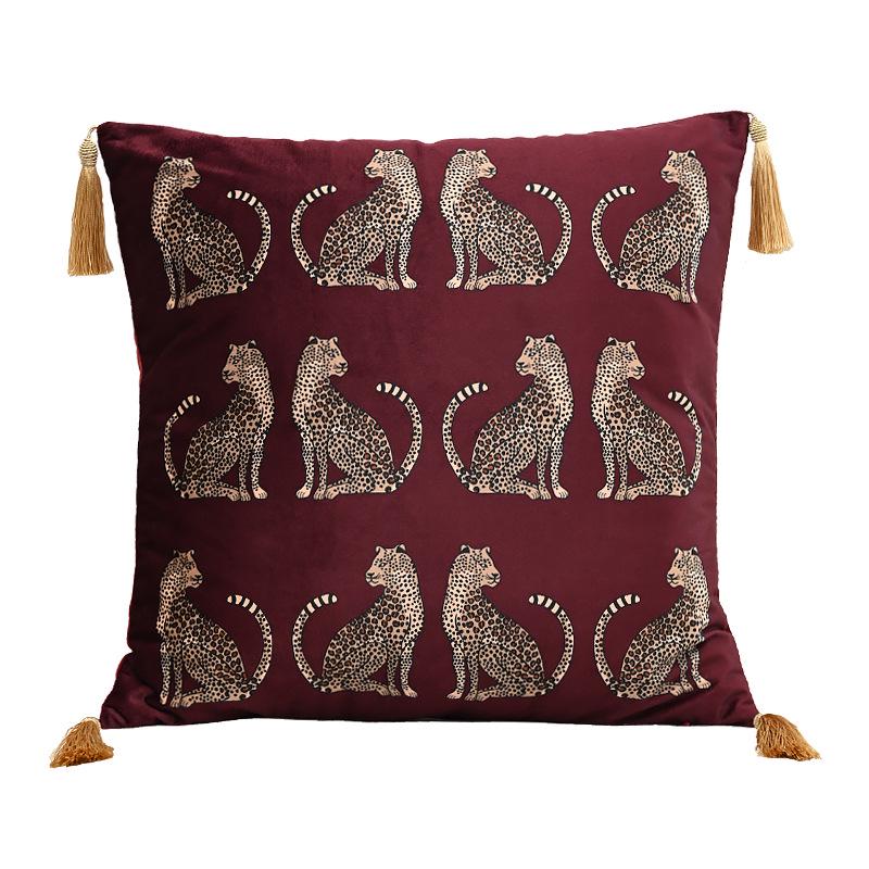 Nordic Luxury Leopard Print Gold Tassel Pillowcase for Living Room Sofa