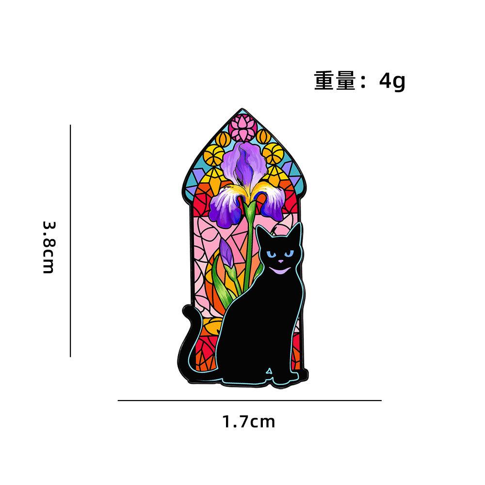 Black cat whispering under colored windows Theme badge Personality creative animal cat cute brooch Clothes accessories
