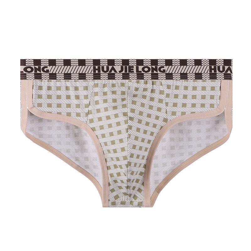 Huajielong Men s Plus Size Cotton Breathable Mid-Waist Soft Plaid Printed Triangle Underwear L зелёный