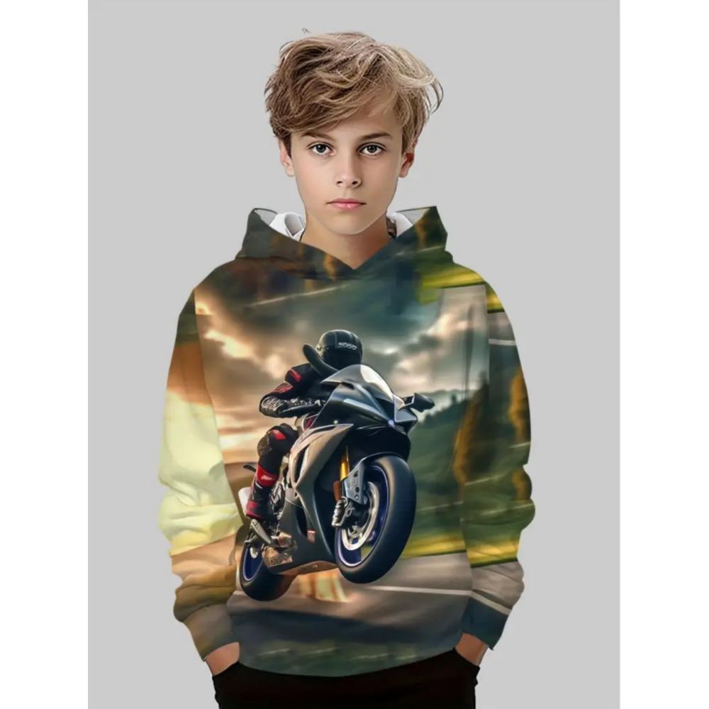 Motorcycle Motocross Print Hoodies for Boys New Fashion Long Sleeves 3D Sports Sweatshirts Pullover Hoodie Children's Clothing