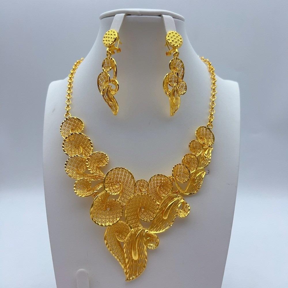 Gold Tone 24k Gold Color Jewelry Luxury Bridal Jewelry Sets for Women