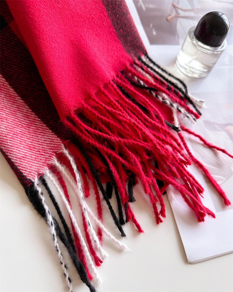 2024 Trendy Unisex Plaid Cashmere-Feel Tassel Shawl Snood Scarf for Autumn/Winter