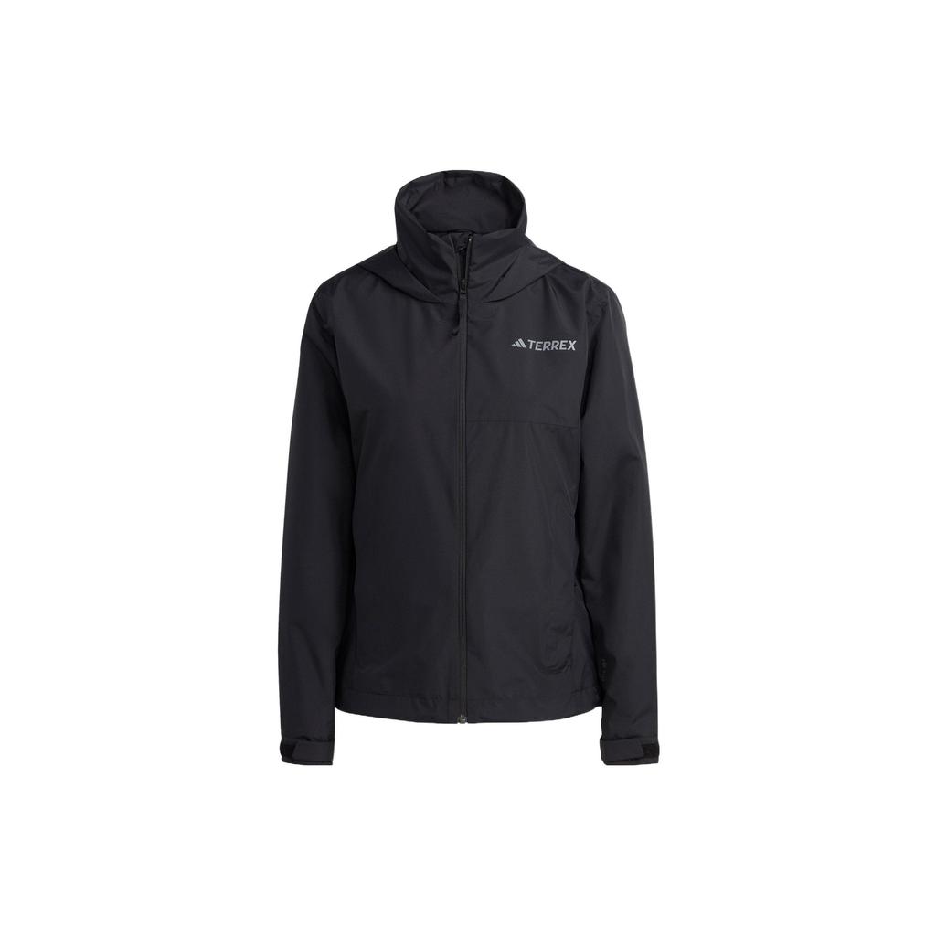 Adidas Unifarbener Logo-bestickter wasserdichter Windbreaker mit Kapuze Damen Oberbekleidung Schwarz HN5460