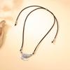 Vintage Round Leather Cord Pendant Necklace With Unique Fingerprint Design Bohemian Statement Jewelry For Women
