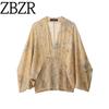 Za Autumn New Arrivals Women's Clothing Zr European and American Style Fashion National Style Series Printed V-Neck Top 8286005 005