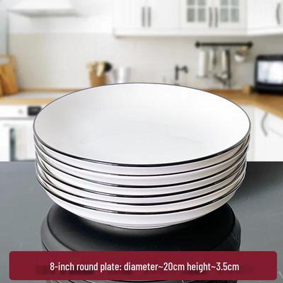 Black Edge Ceramic Round Dinner Plates