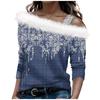 Women's And Winter Long Sleeved Single Shoulder Strap Printed Pullover Top