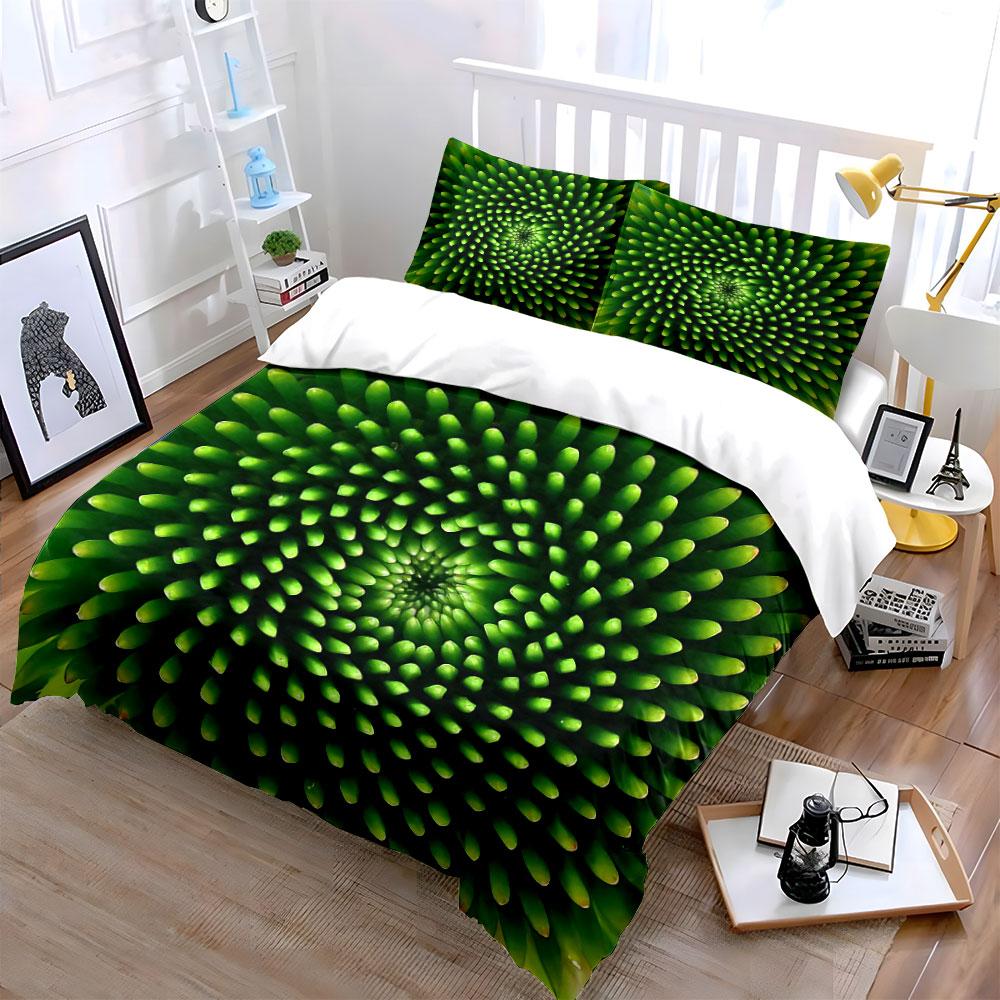 Green Spiral Decorative Set Soft Comfortable Duvet Cover Bedding Set Included 1*Duvet Cover & 2*Pillowcases, Gift
