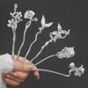 New Chinese Style Blue Crystal Butterfly Feather Hair Sticks for Women Handmade Hairpins Jewelry Accessories Hair Ornaments