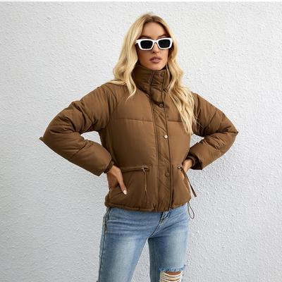 New Fashion European And American Style Short Stand-up Collar Down Cotton Jacket Women's Loose Zipper Bread Jacket