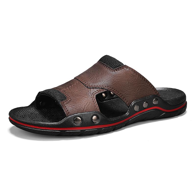 

Fashion Leisure Walk Summer Sandals Open-toe Mens Leather Slippers Classic Half Shoes Outdoor Beach Rubber Flip Flops Trekking Sandals 48 коричневый