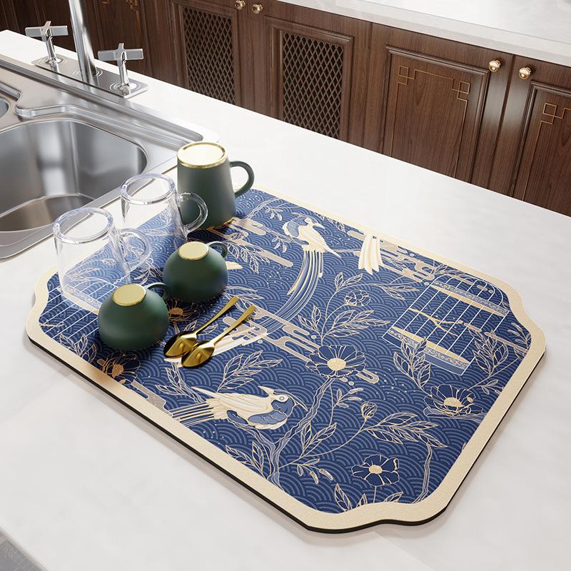 Classical Style Diatom Mud Absorbent Mat Tea Table Insulated Coaster Home Restaurant Kitchen Drain Mat